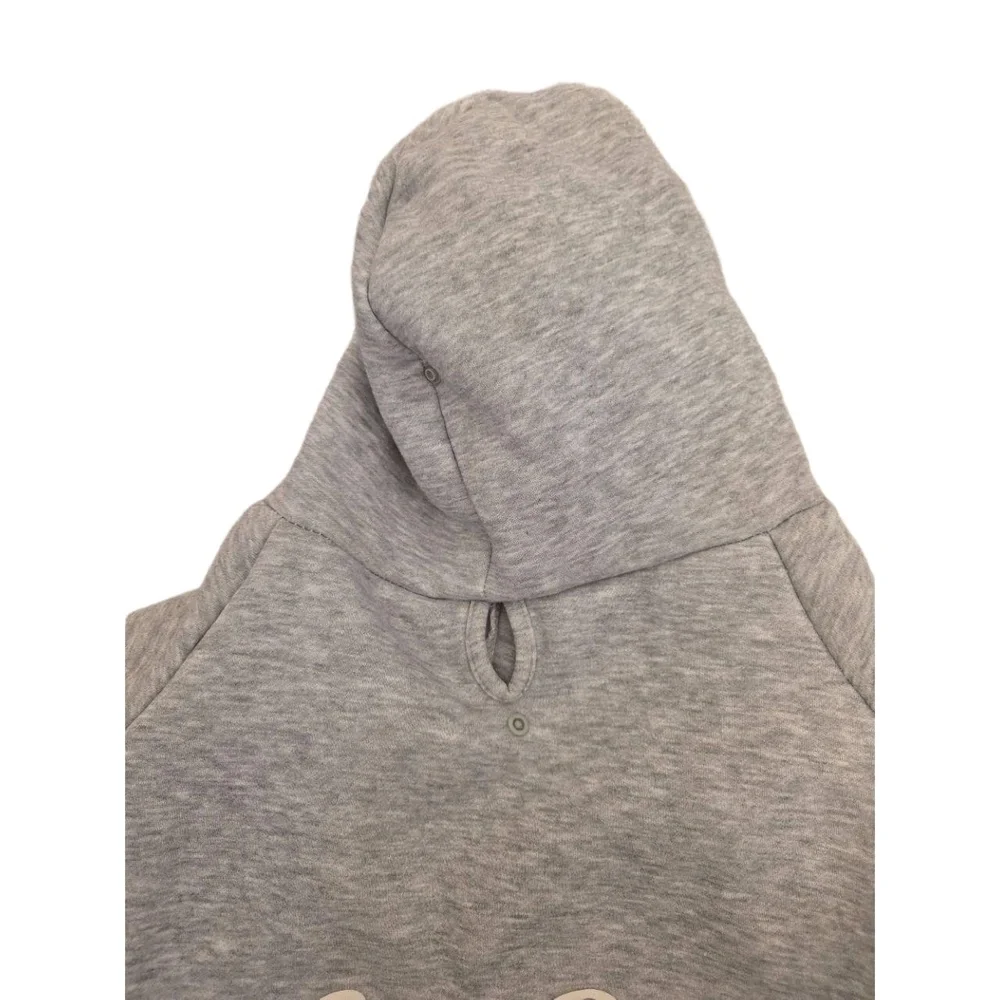 Lucky Brand Light Grey Hood Graphic Print‎ Dog Coat Velcro Closure Leash Hole